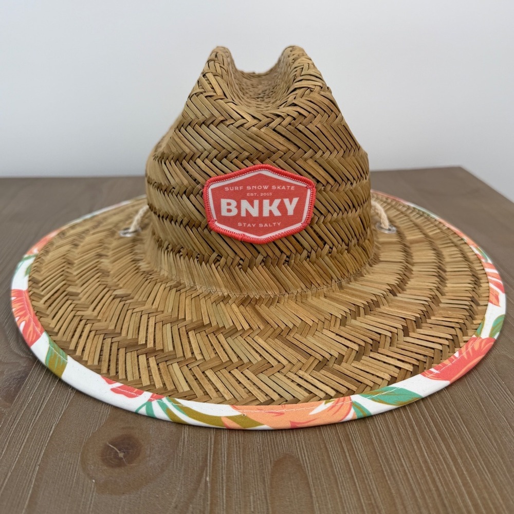 Binky Bro BNKY Toddler Straw Lifeguard Sun Hat Brown Floral Tropical Print Beach